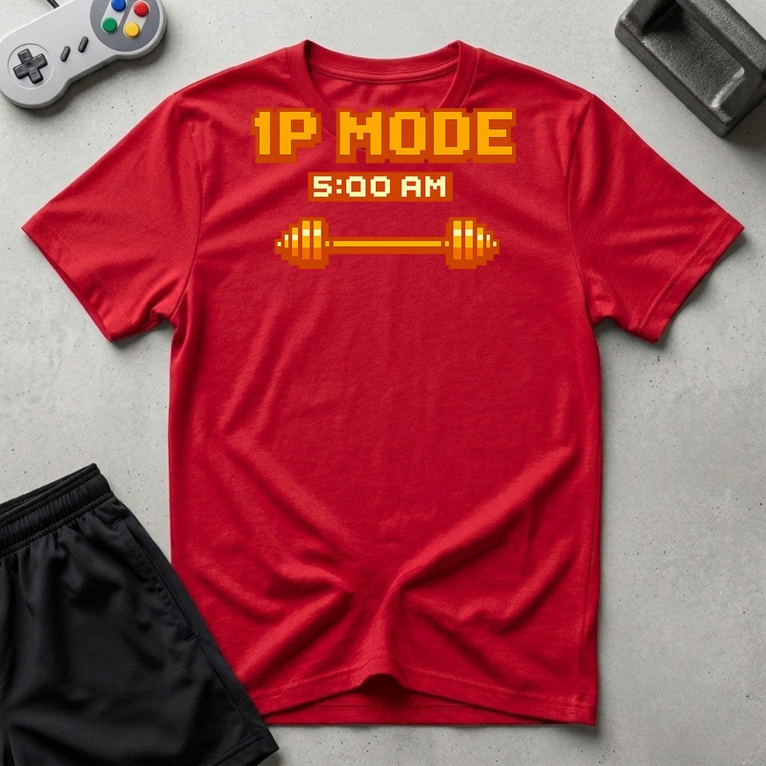 DreamMaker mockup — 1 Player Gym Mode T-Shirt (red)