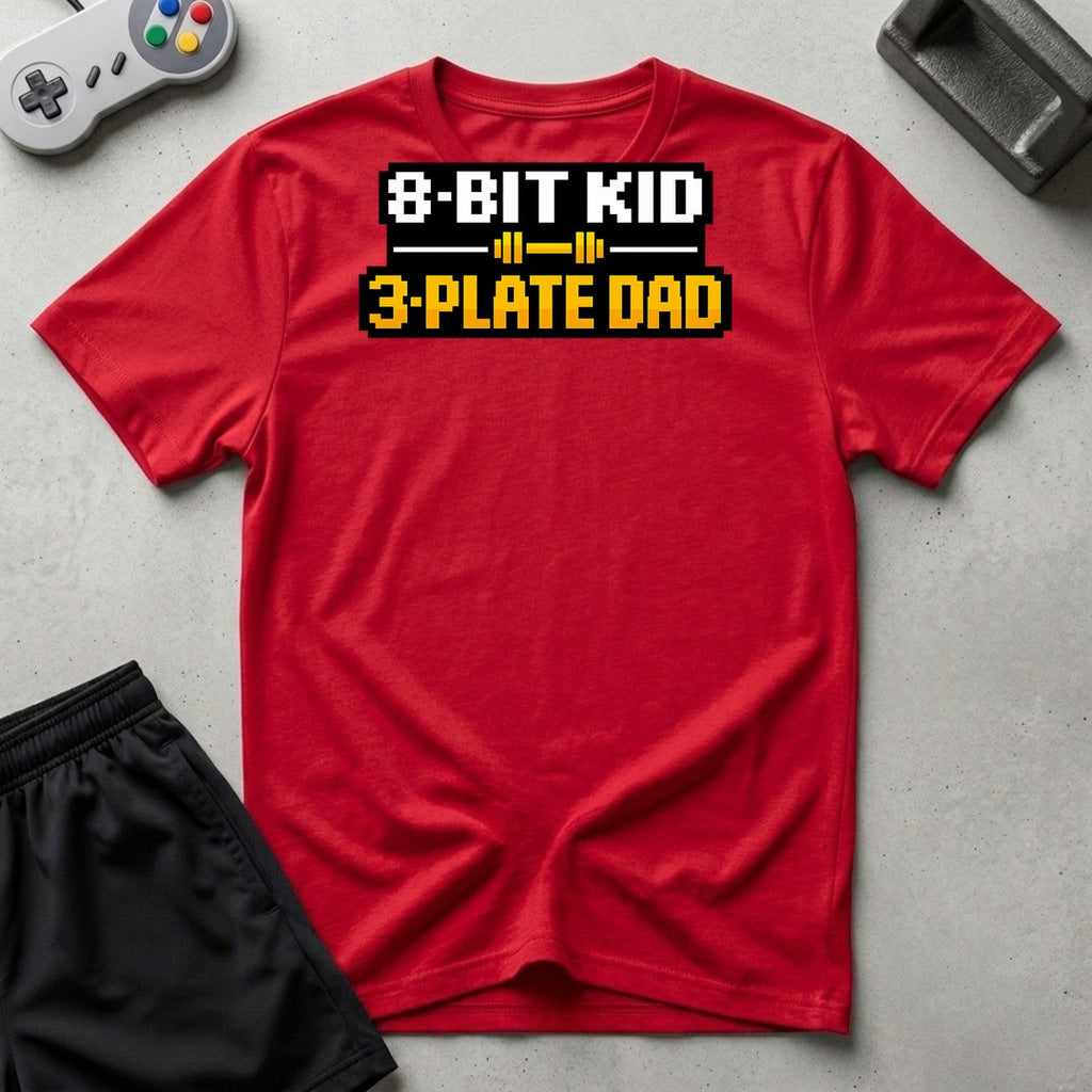 DreamMaker mockup — 3 Plate Dad T-Shirt (red)