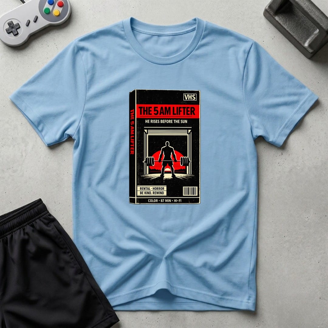 DreamMaker mockup — 5AM Lifter T-Shirt (light-blue)
