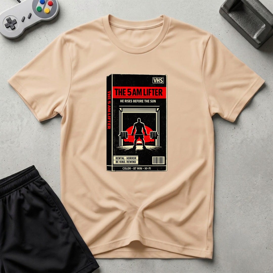 DreamMaker mockup — 5AM Lifter T-Shirt (natural)