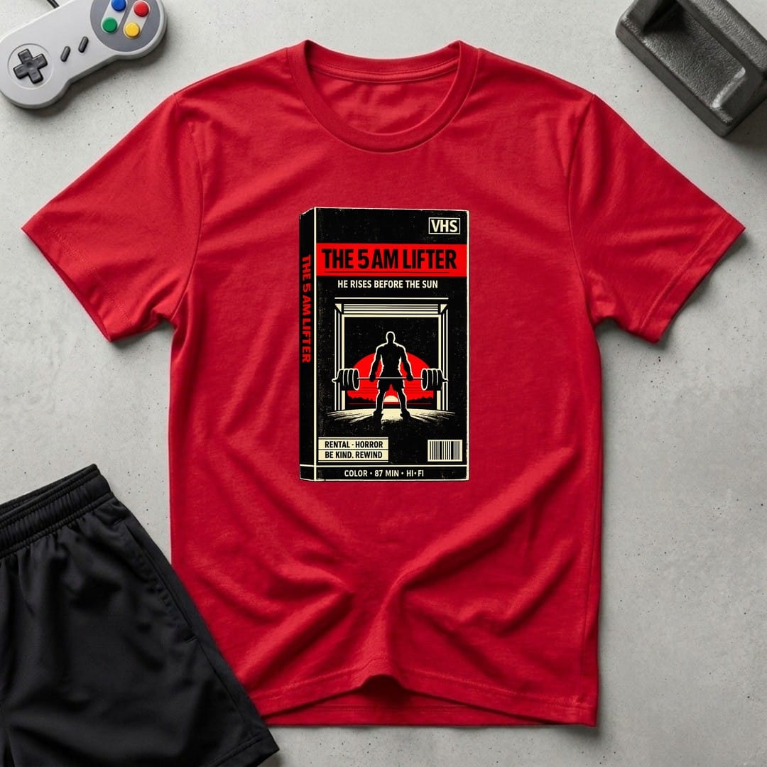 DreamMaker mockup — 5AM Lifter T-Shirt (red)