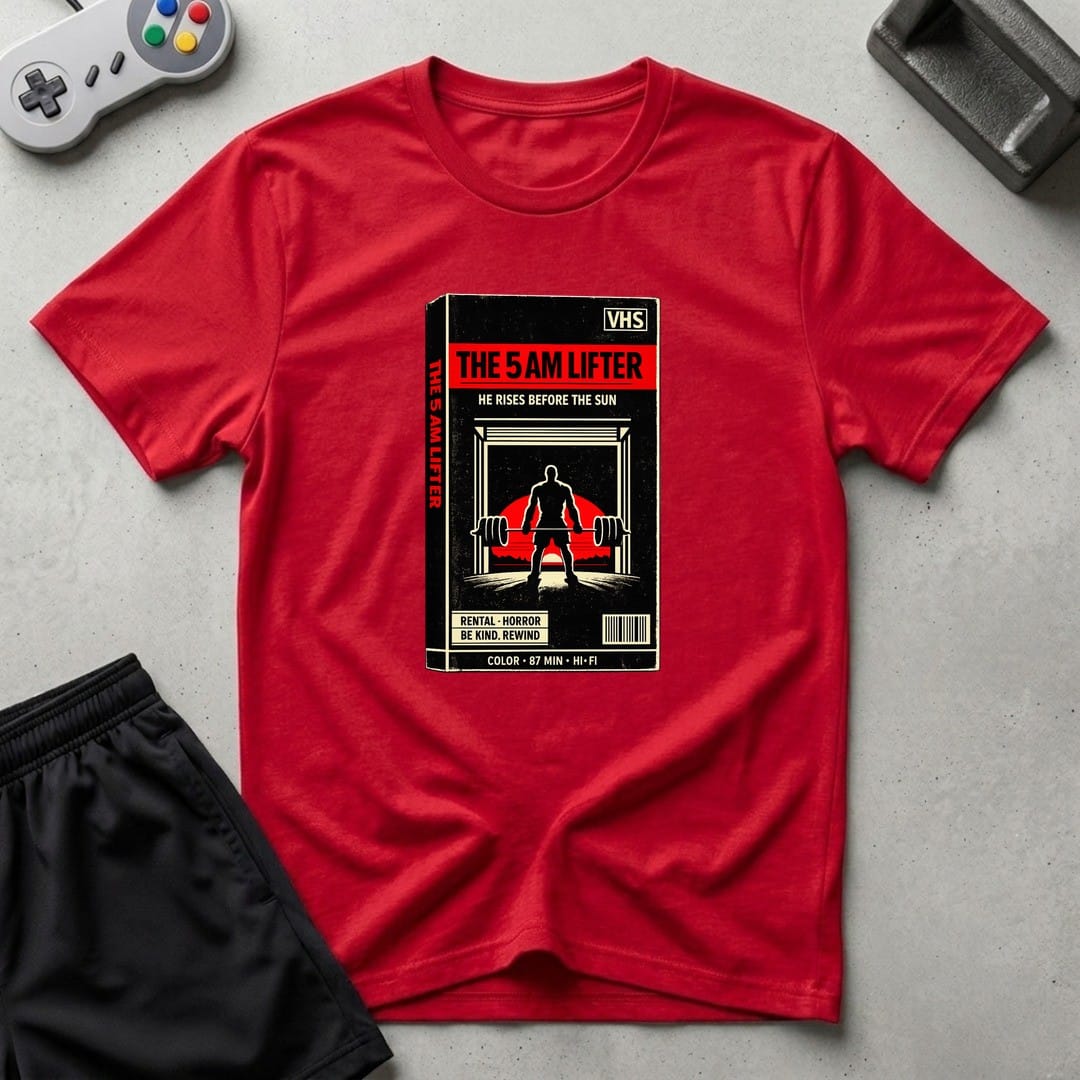 DreamMaker mockup — 5AM Lifter T-Shirt (red)