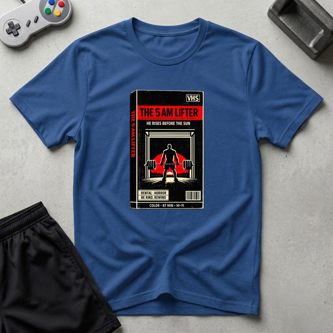 DreamMaker mockup — 5AM Lifter T-Shirt (royal)