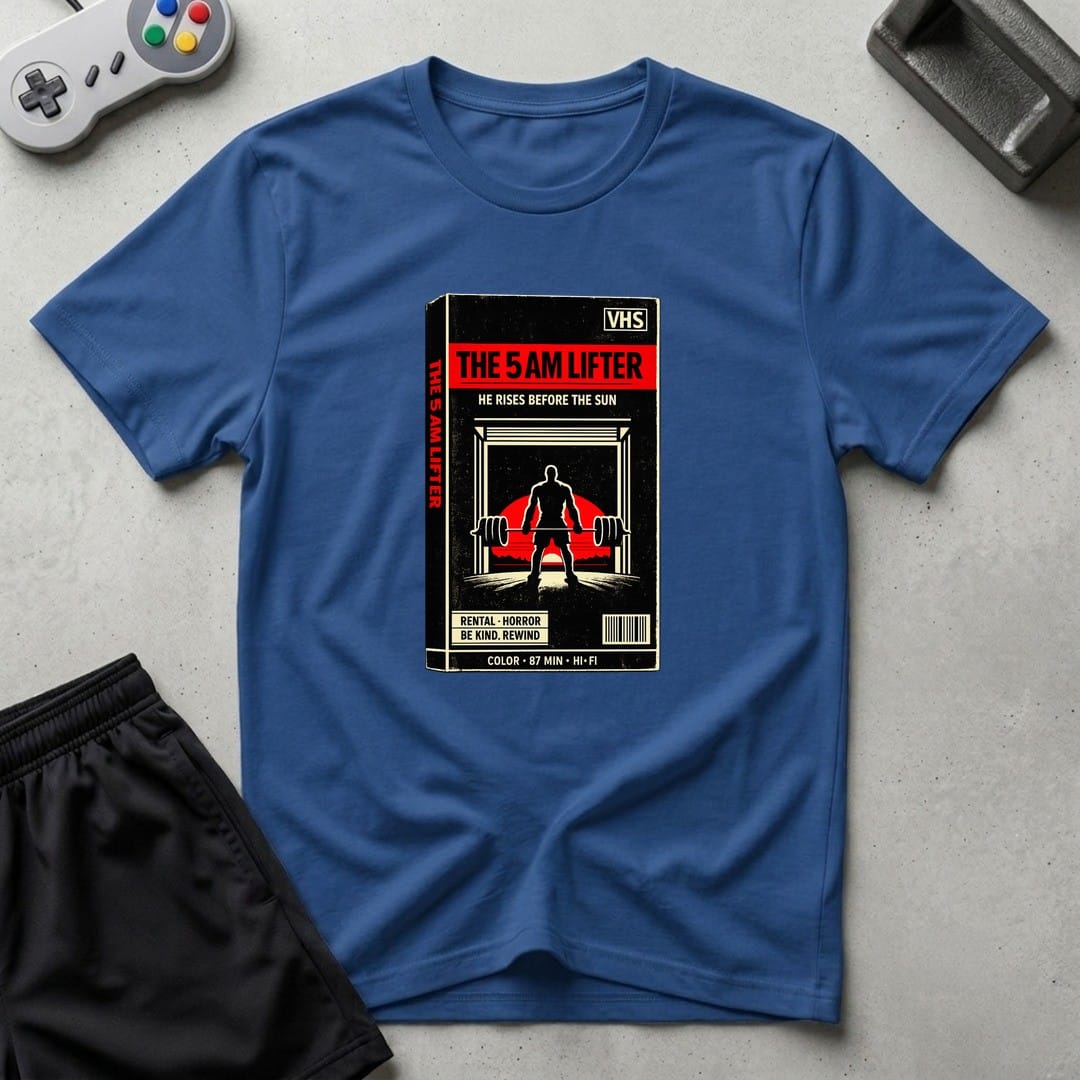 DreamMaker mockup — 5AM Lifter T-Shirt (royal)