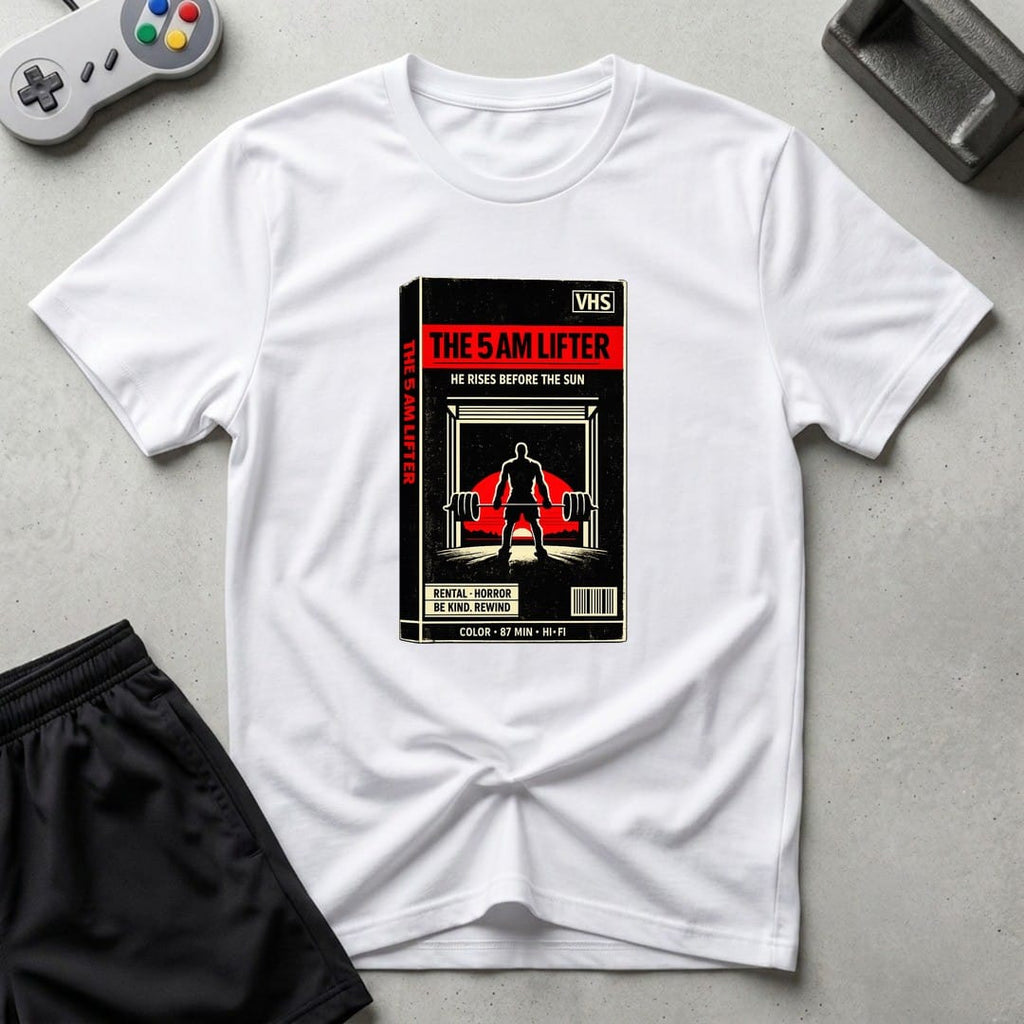 DreamMaker mockup — 5AM Lifter T-Shirt (white)