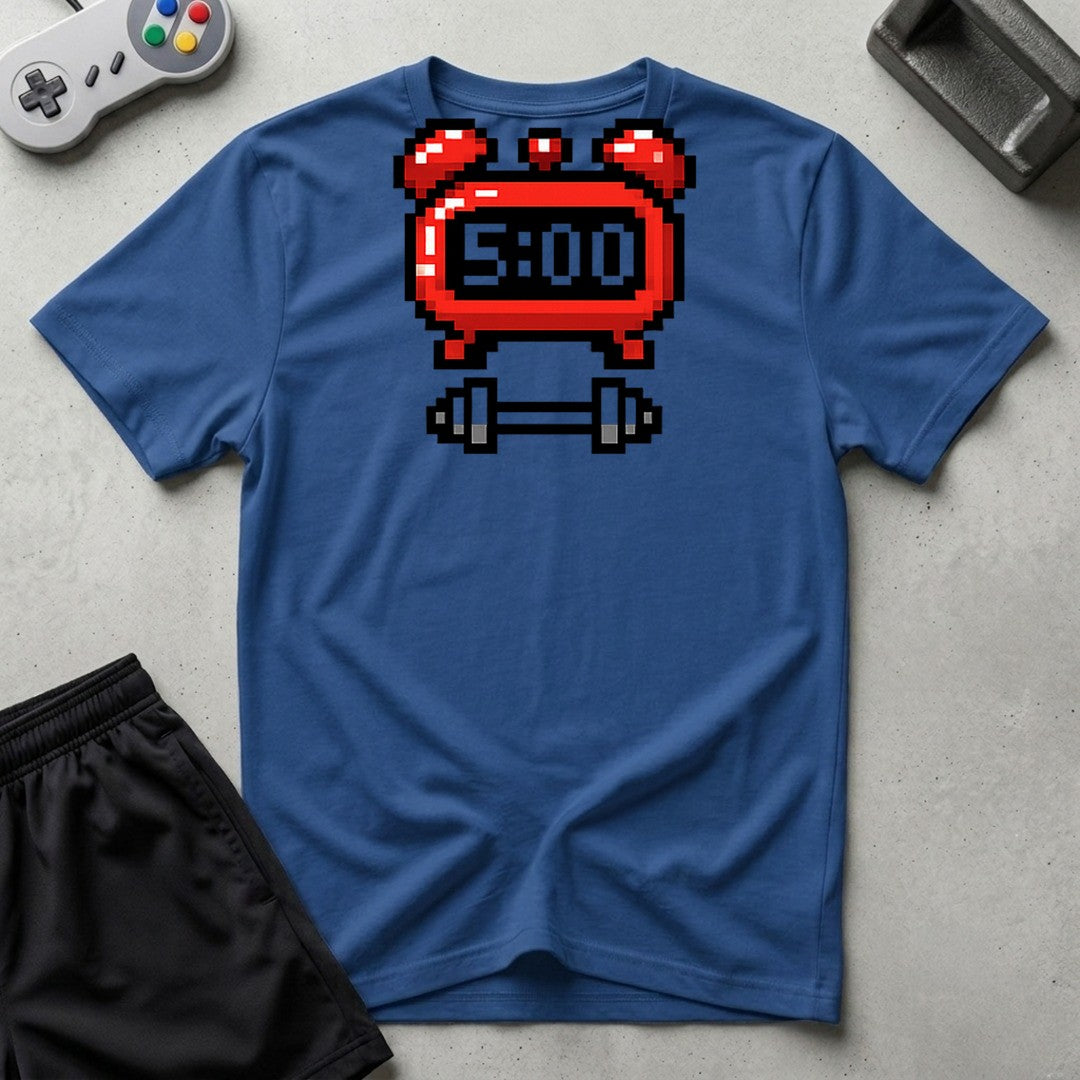 DreamMaker mockup — 5 AM Workout Alarm T-Shirt (royal)