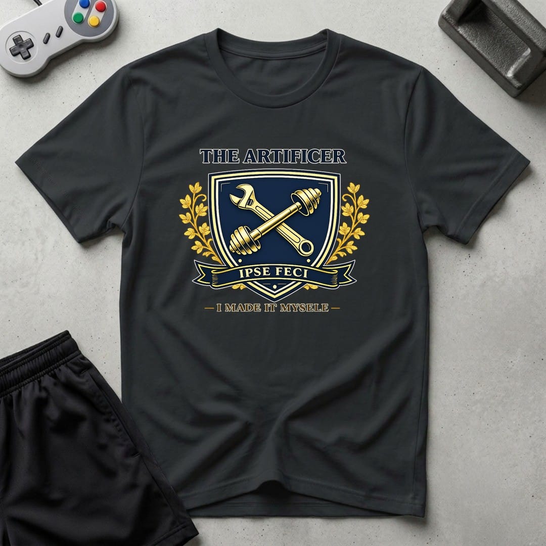 DreamMaker mockup — Artificer Crest T-Shirt (black)
