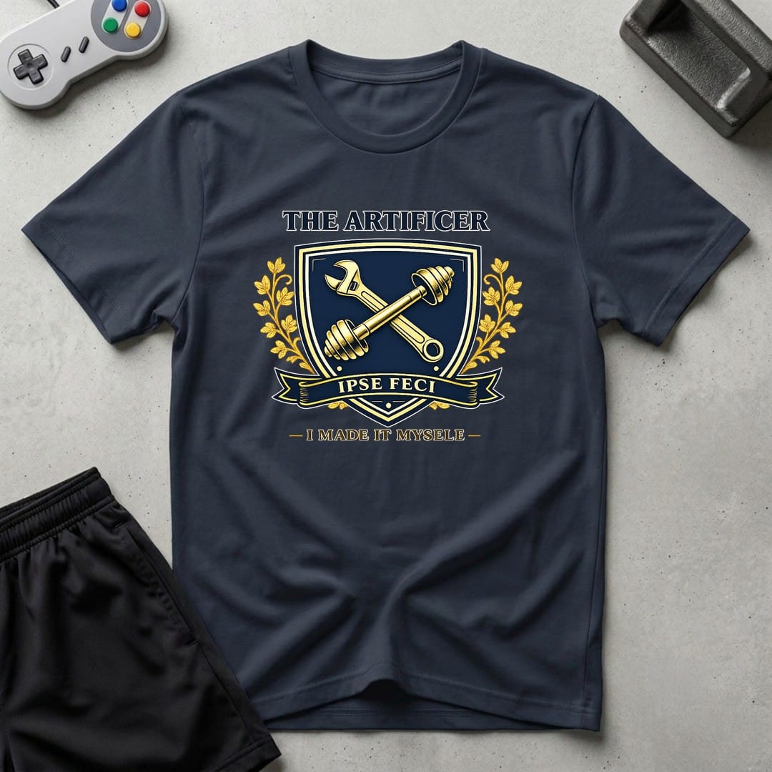 DreamMaker mockup — Artificer Crest T-Shirt (navy)