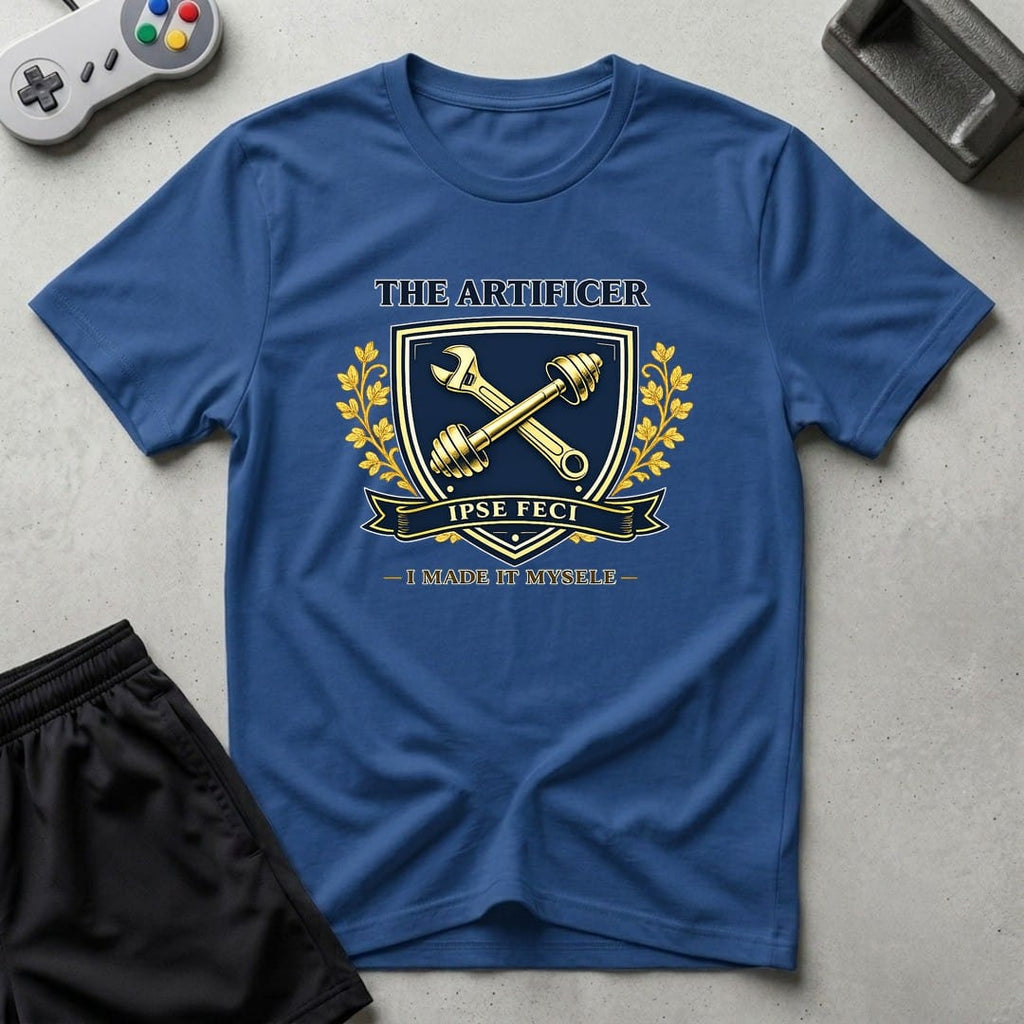 DreamMaker mockup — Artificer Crest T-Shirt (royal)