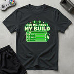DreamMaker mockup — Ask About Build T-Shirt (black)