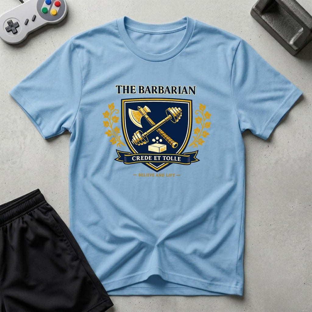 DreamMaker mockup — Barbarian Crest T-Shirt (light-blue)