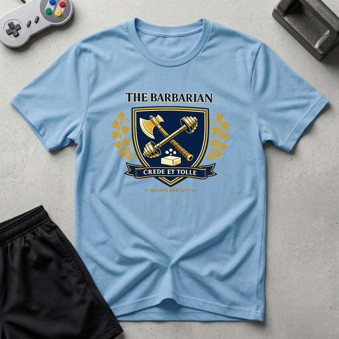 DreamMaker mockup — Barbarian Crest T-Shirt (light-blue)