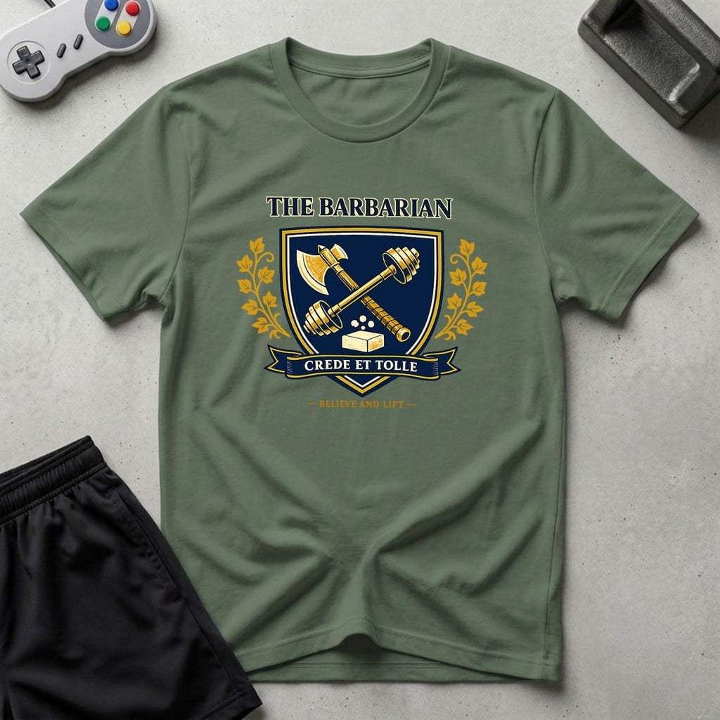 DreamMaker mockup — Barbarian Crest T-Shirt (military-green)