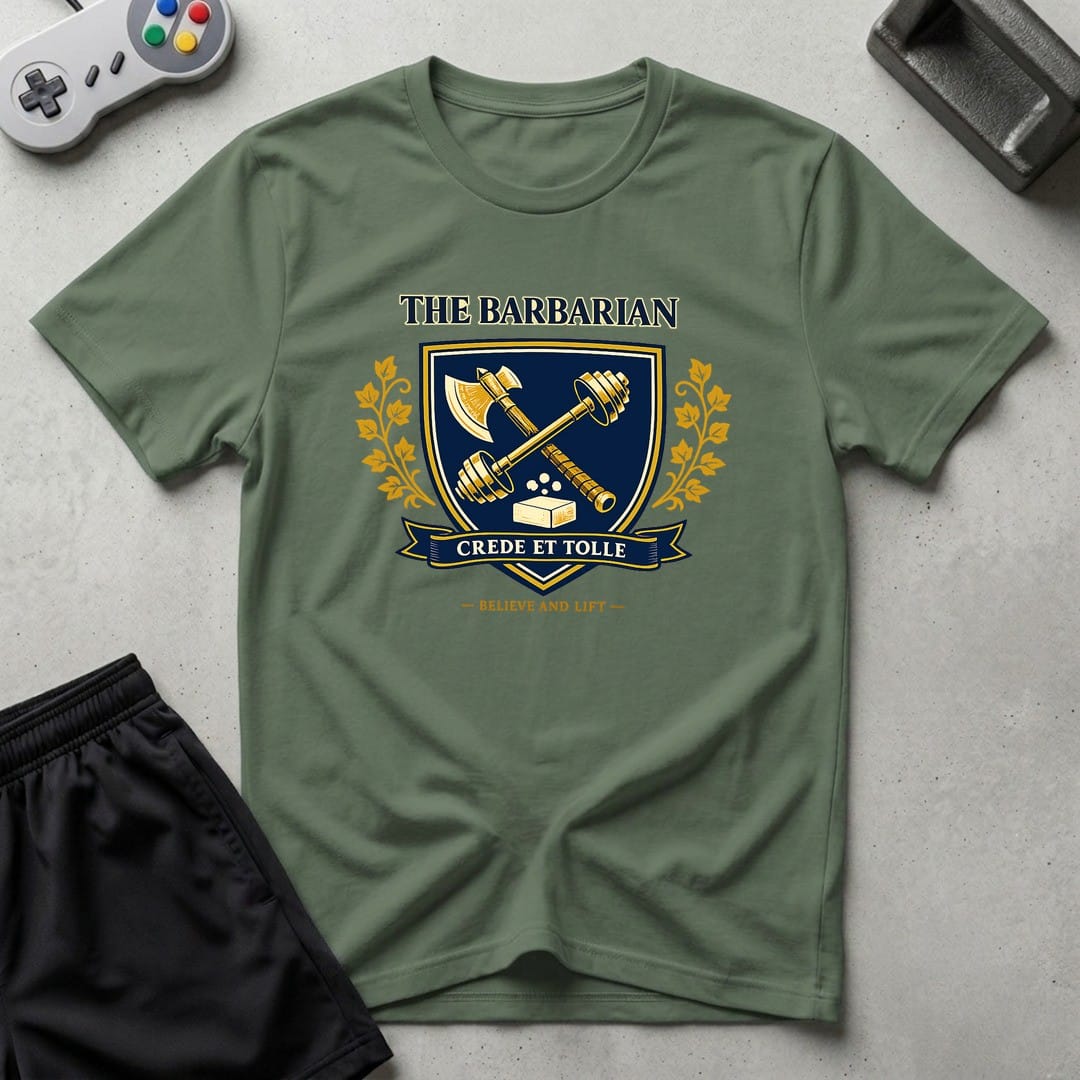 DreamMaker mockup — Barbarian Crest T-Shirt (military-green)