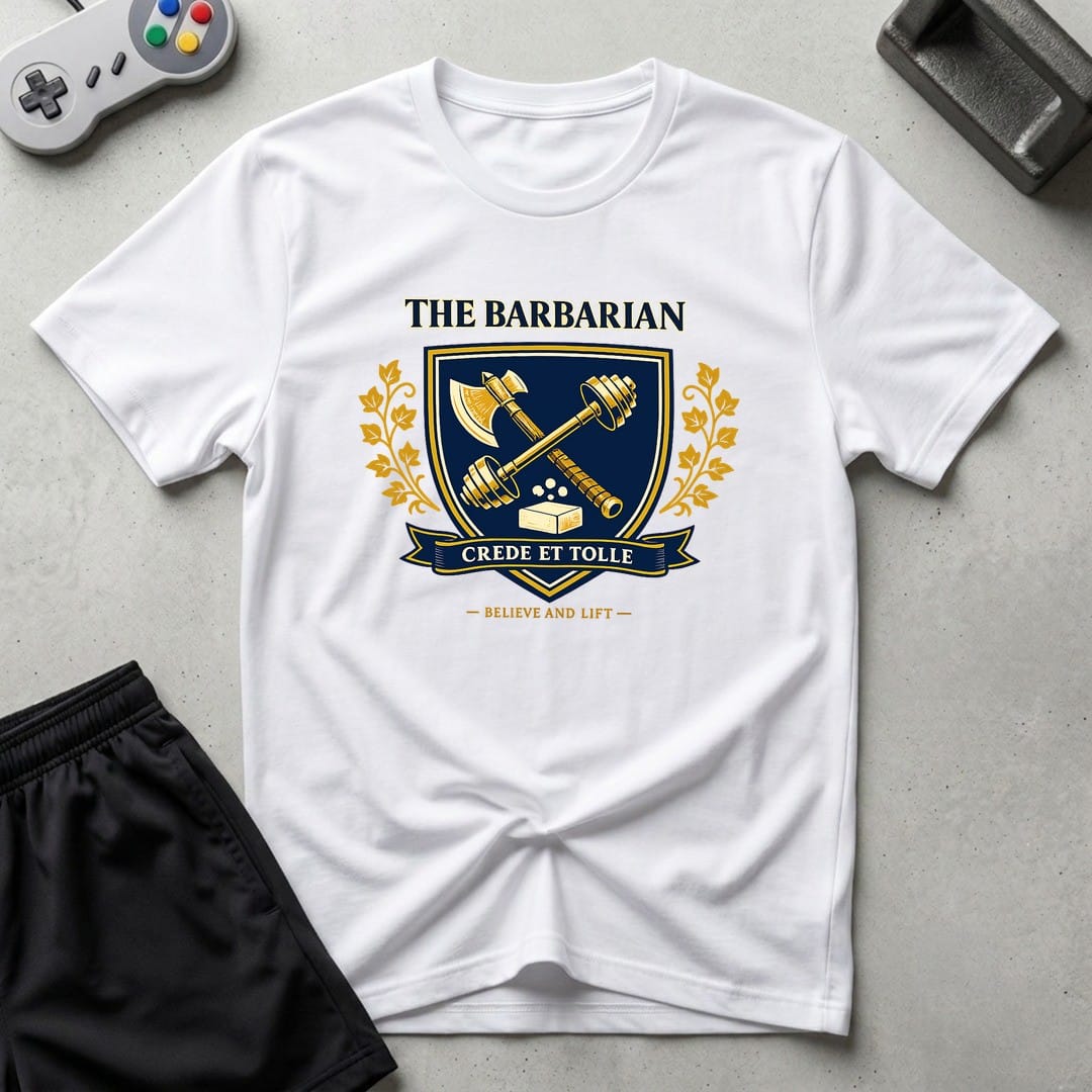 DreamMaker mockup — Barbarian Crest T-Shirt (white)