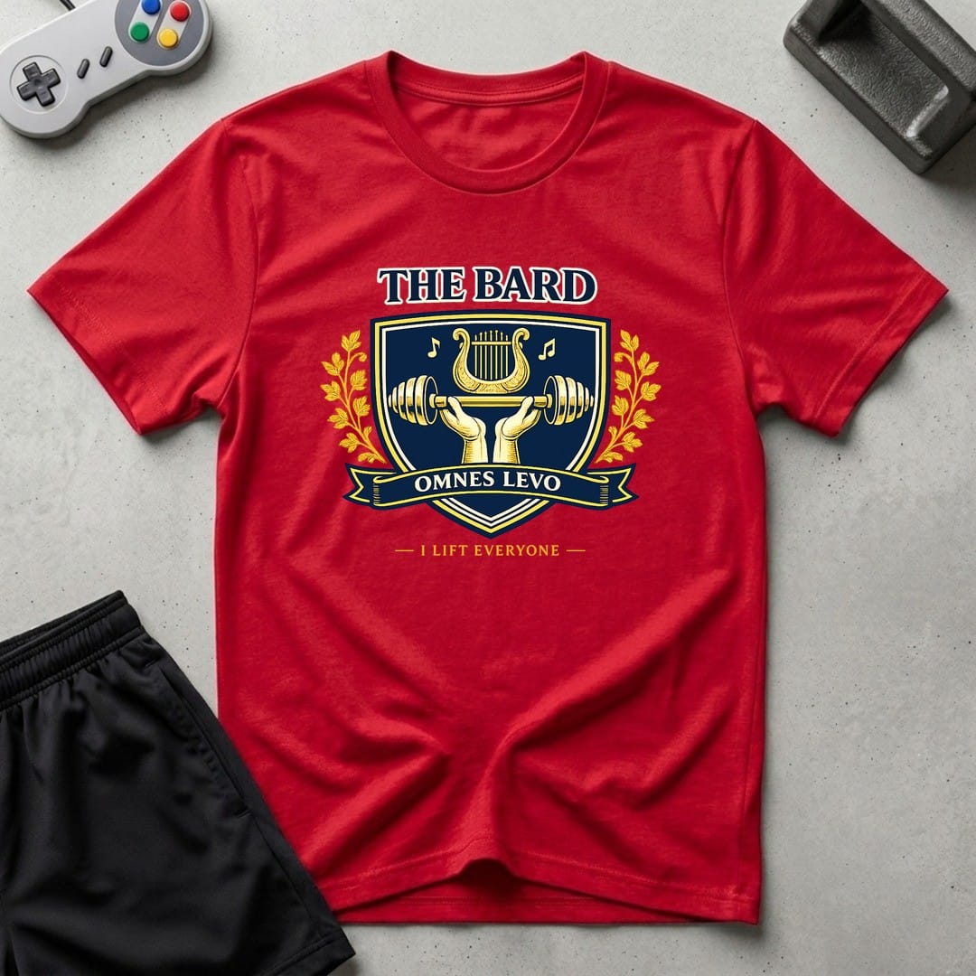 DreamMaker mockup — Bard Crest T-Shirt (red)