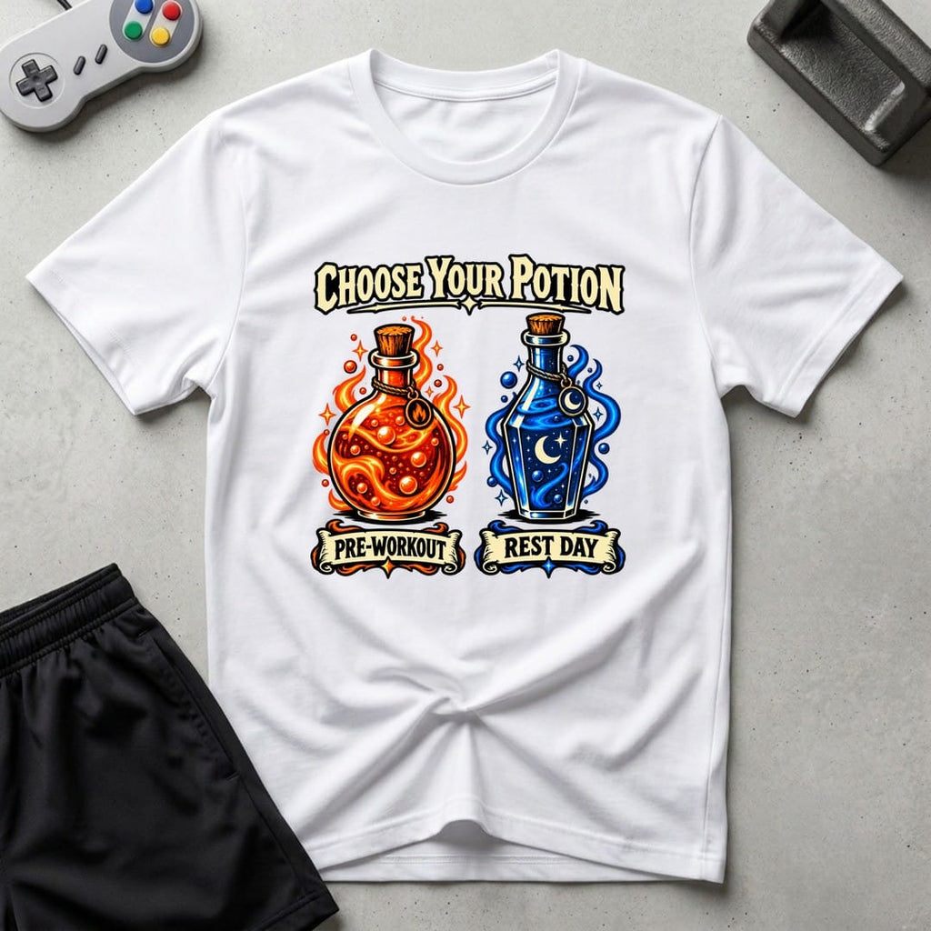 DreamMaker mockup — Choose Your Potion T-Shirt (white)