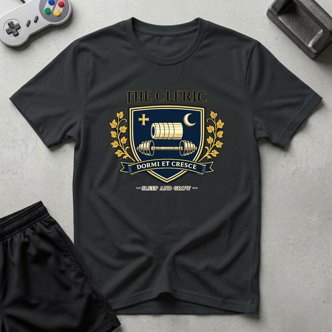 DreamMaker mockup — Cleric Crest T-Shirt (black)