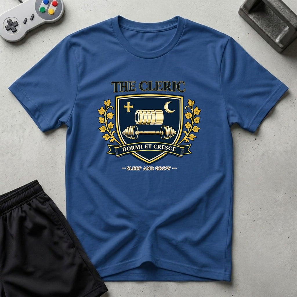 DreamMaker mockup — Cleric Crest T-Shirt (royal)