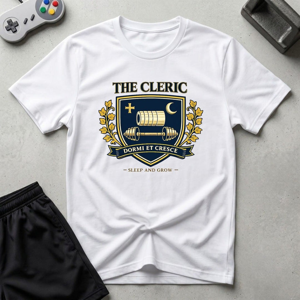 DreamMaker mockup — Cleric Crest T-Shirt (white)