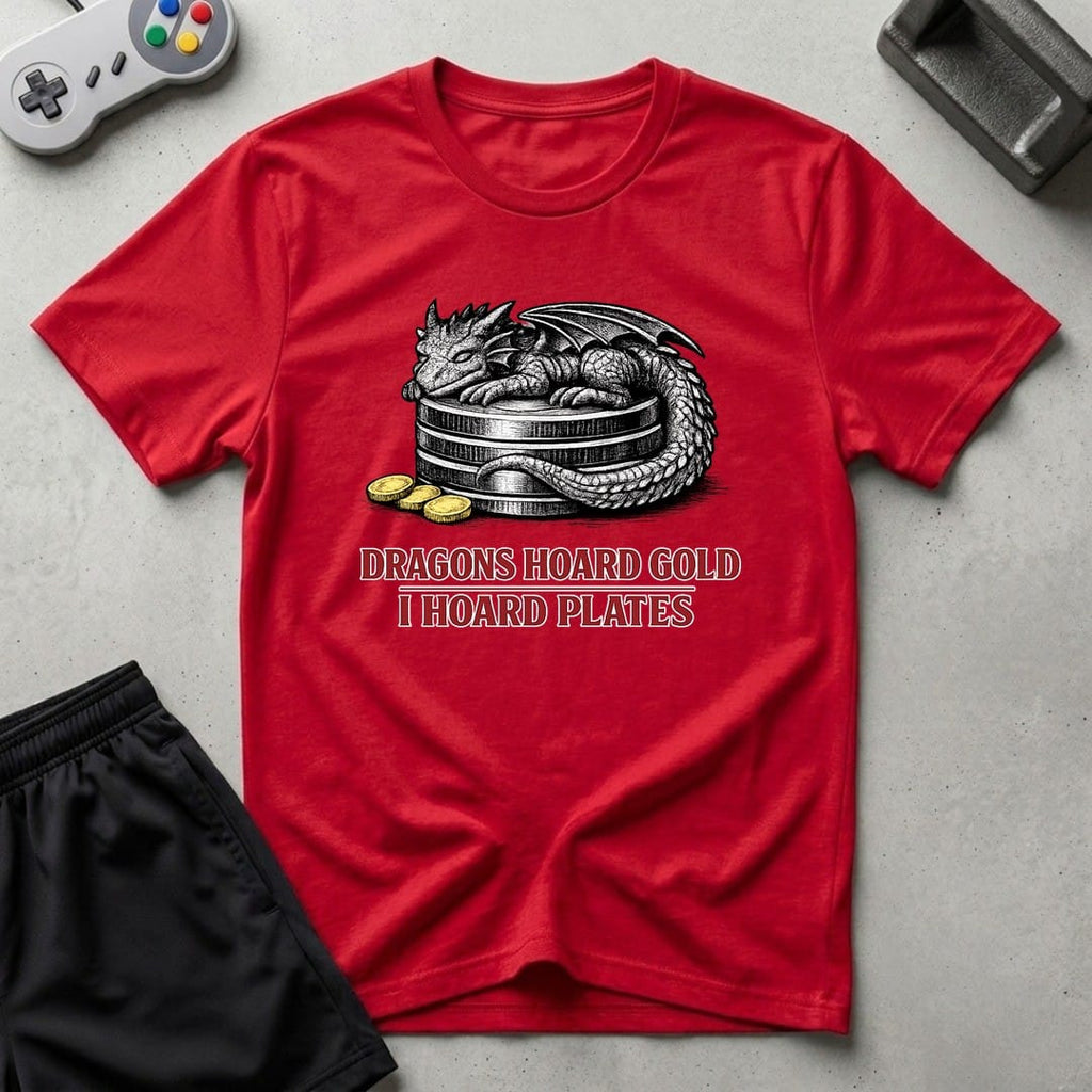 DreamMaker mockup — Dragons Hoard T-Shirt (red)