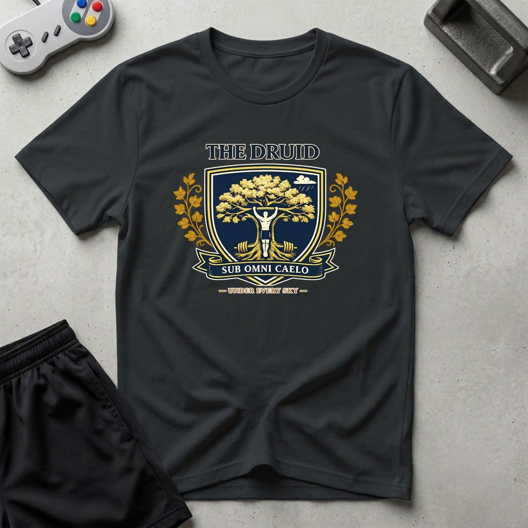 DreamMaker mockup — Druid Crest T-Shirt (black)