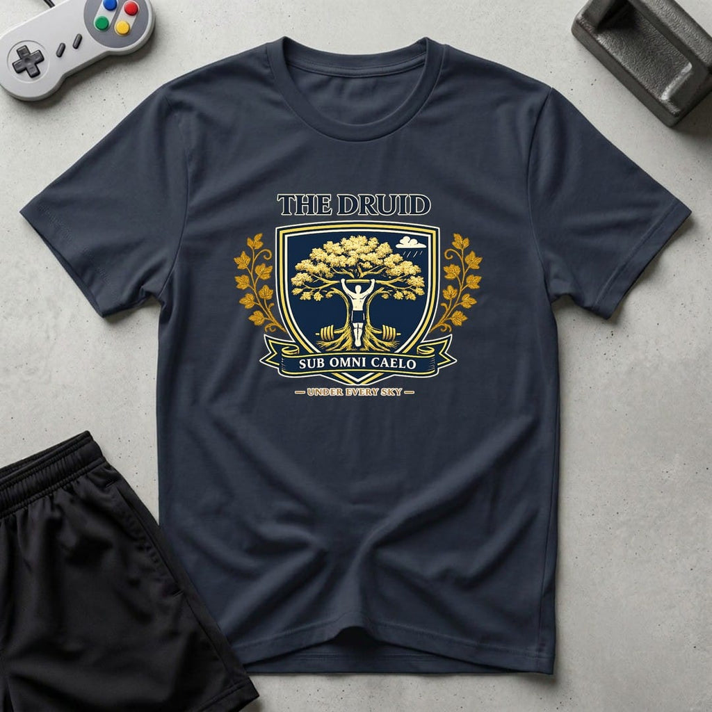 DreamMaker mockup — Druid Crest T-Shirt (navy)