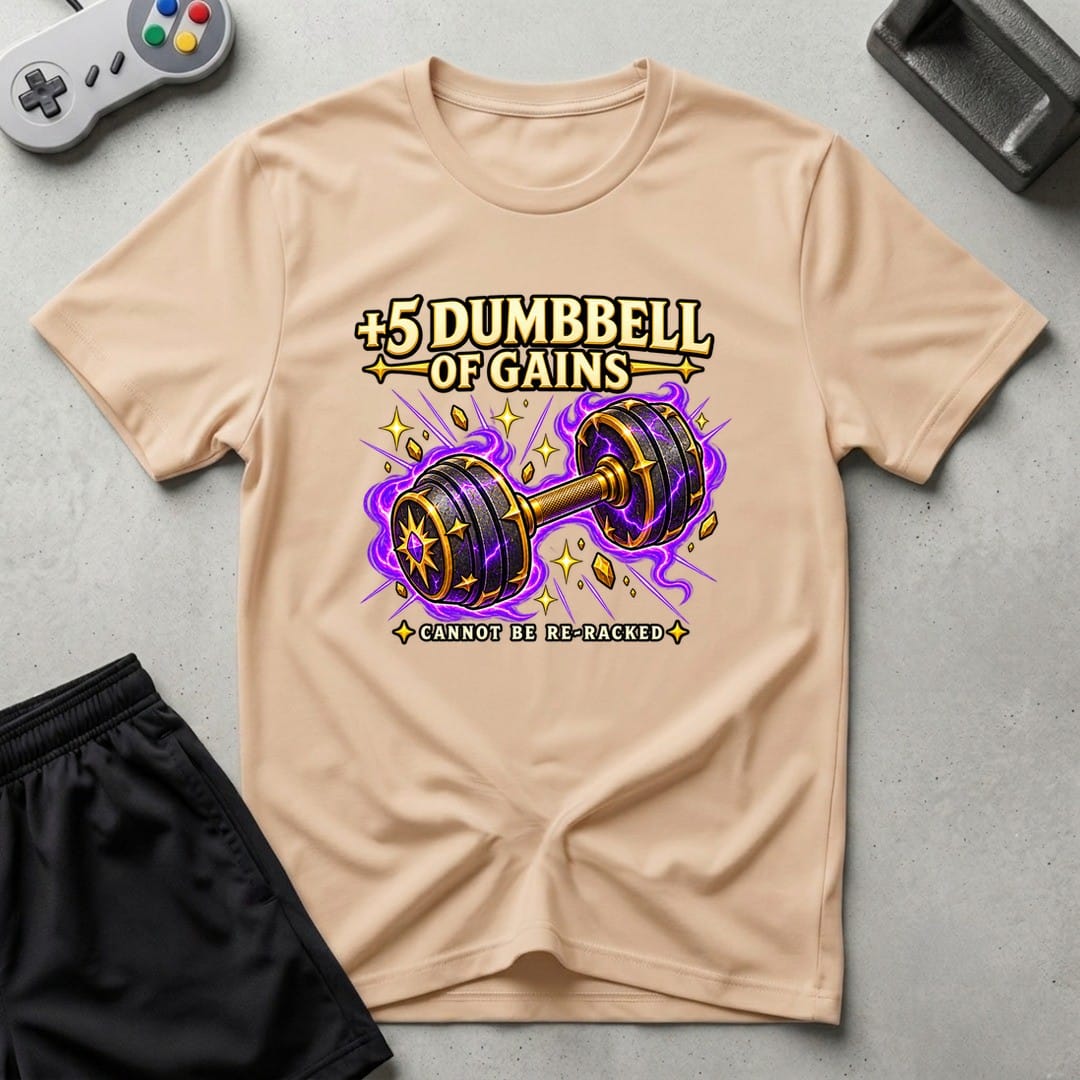 DreamMaker mockup — Dumbbells of Gains T-Shirt (natural)