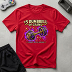 DreamMaker mockup — Dumbbells of Gains T-Shirt (red)