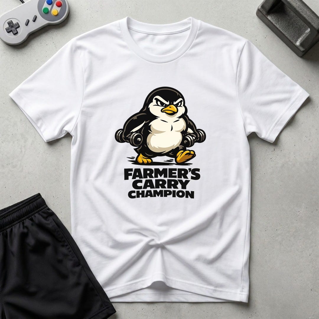 DreamMaker mockup — Farmers Carry Champion T-Shirt (white)
