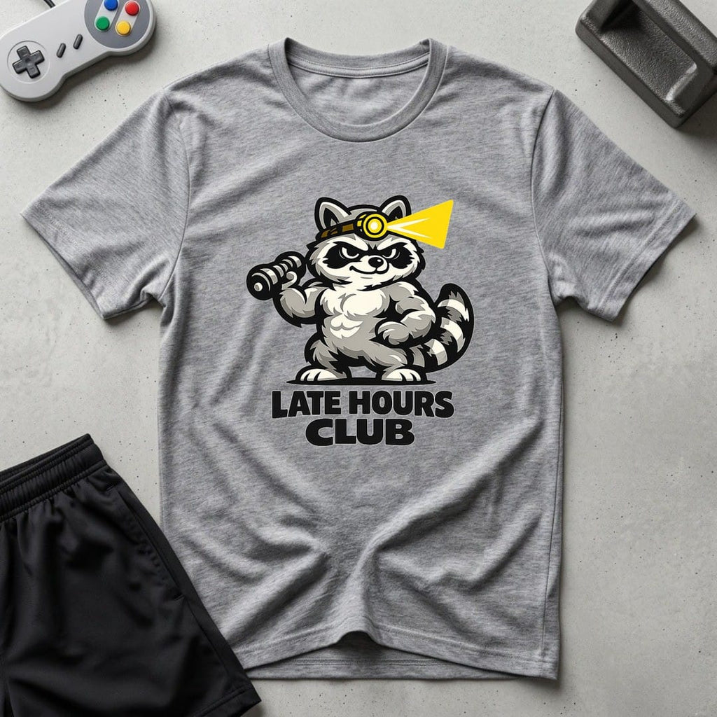 DreamMaker mockup — Late Hours Club T-Shirt (sport-grey)