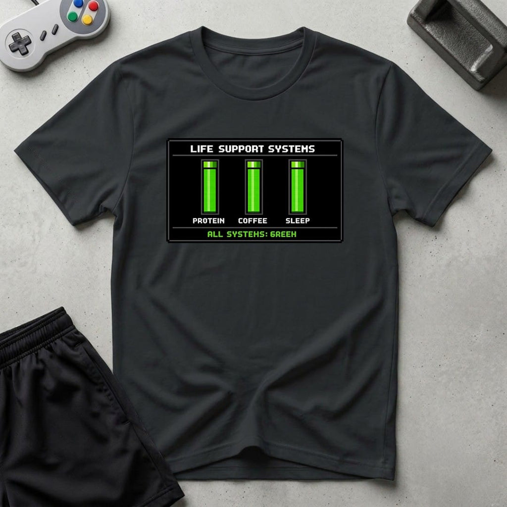 DreamMaker mockup — Life Support Systems T-Shirt (black)