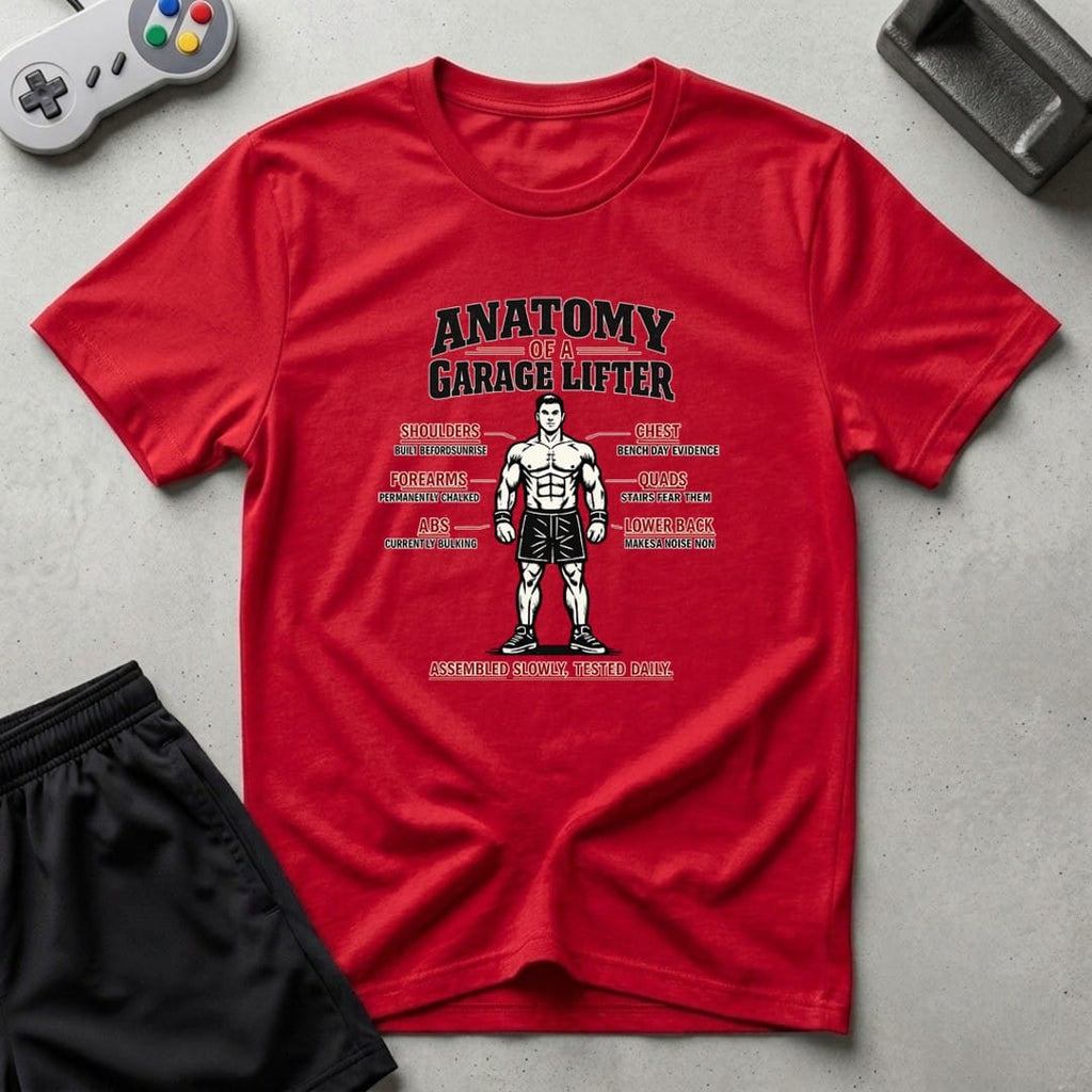 DreamMaker mockup — Lifter Anatomy T-Shirt (red)