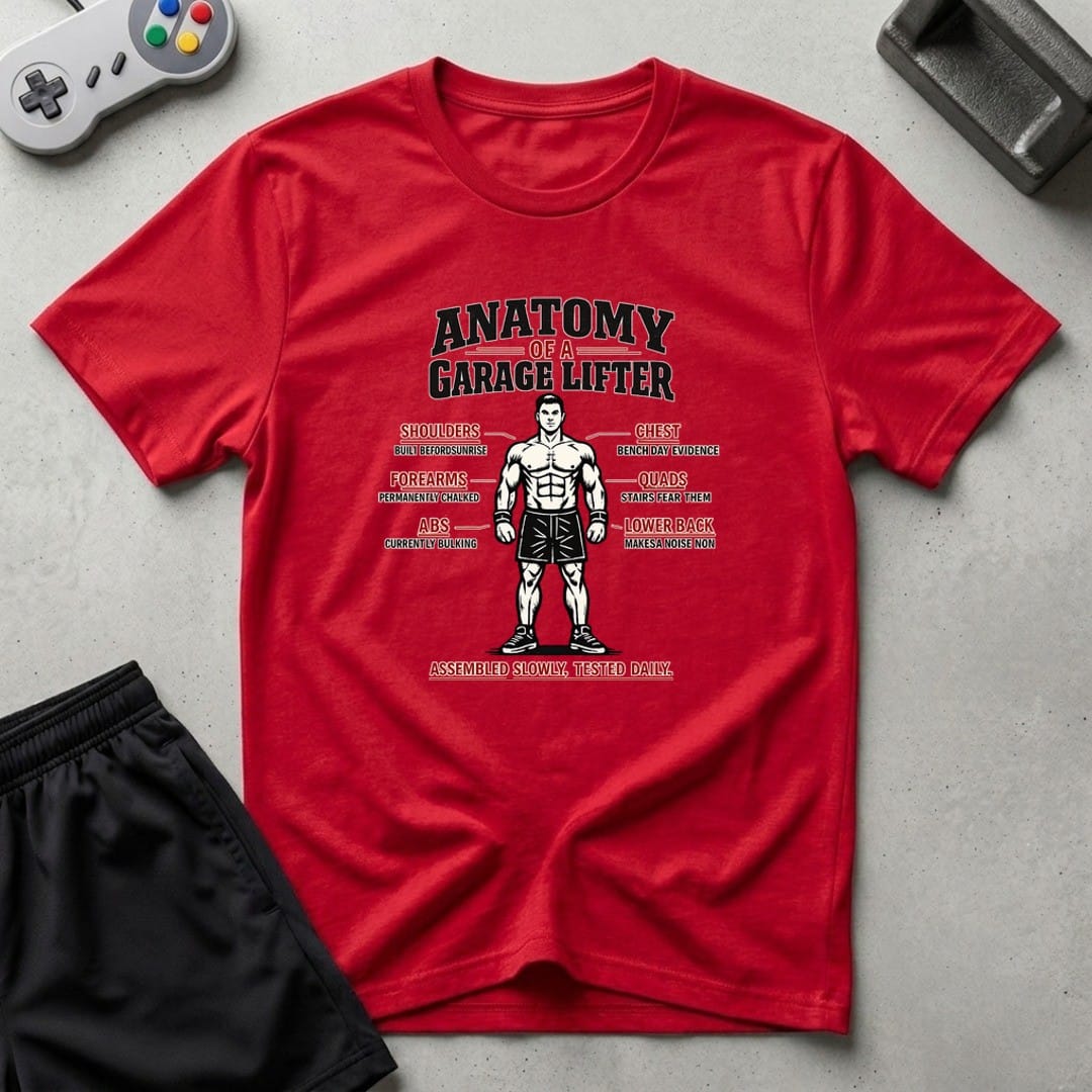 DreamMaker mockup — Lifter Anatomy T-Shirt (red)