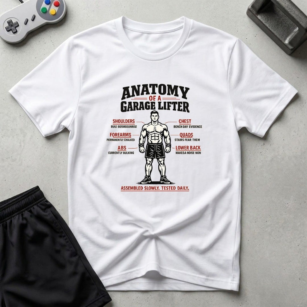 DreamMaker mockup — Lifter Anatomy T-Shirt (white)
