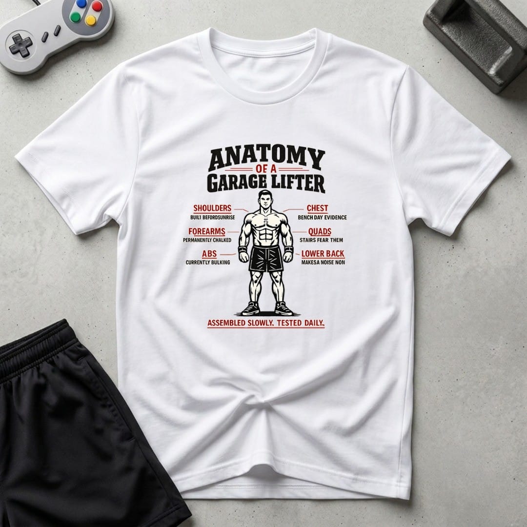 DreamMaker mockup — Lifter Anatomy T-Shirt (white)