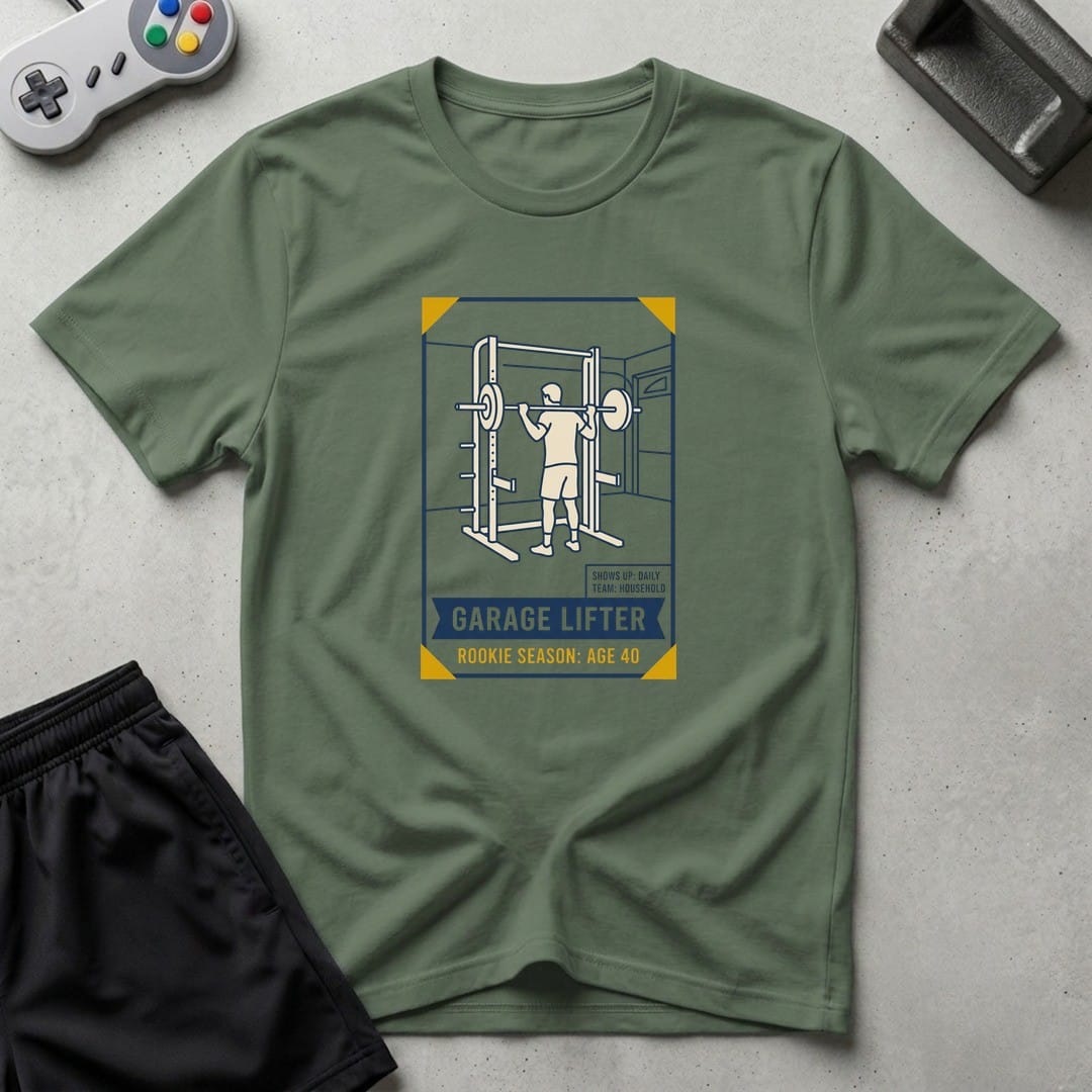 DreamMaker mockup — Lifter Trading Card T-Shirt (military-green)