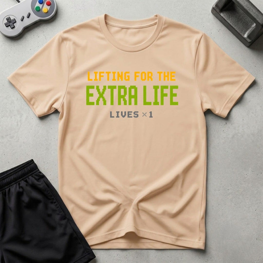 DreamMaker mockup — Lifting For Extra Life T-Shirt (natural)