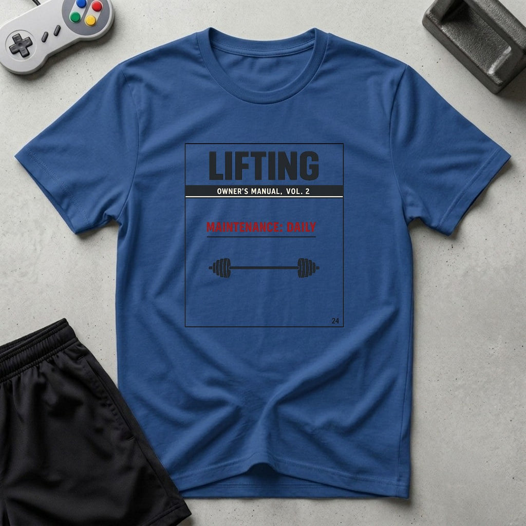 DreamMaker mockup — Lifting Owners Manual T-Shirt (royal)