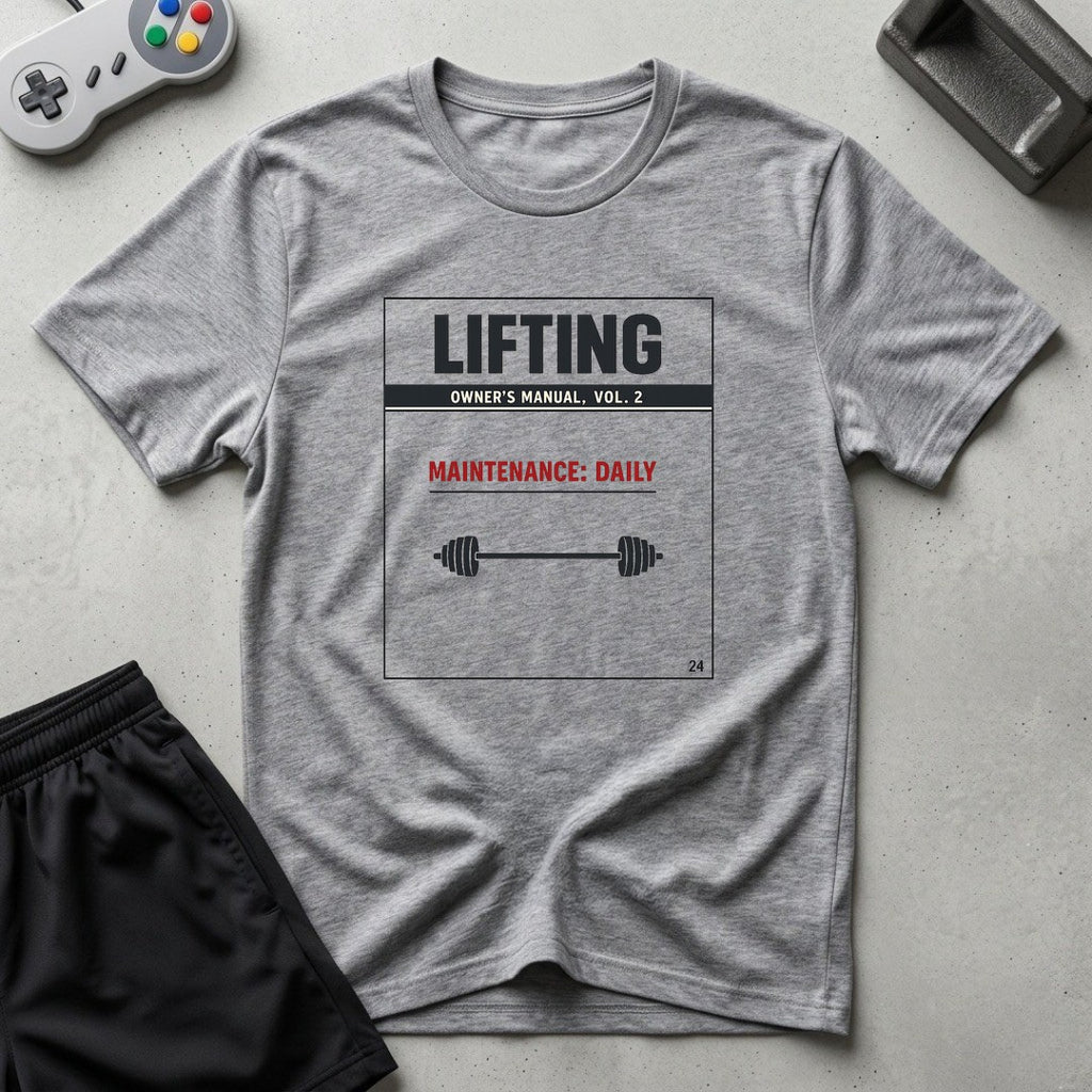 DreamMaker mockup — Lifting Owners Manual T-Shirt (sport-grey)