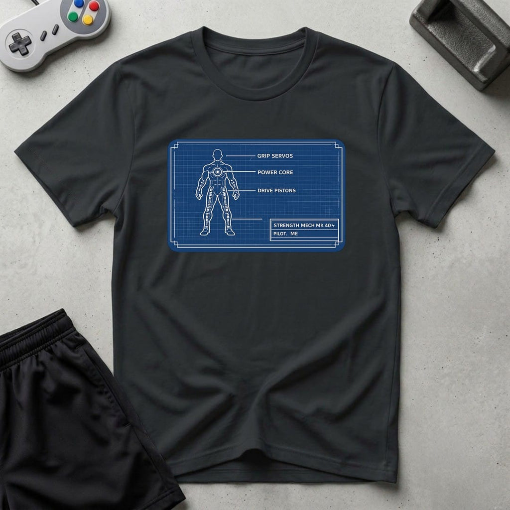 DreamMaker mockup — Mech Schematics T-Shirt (black)