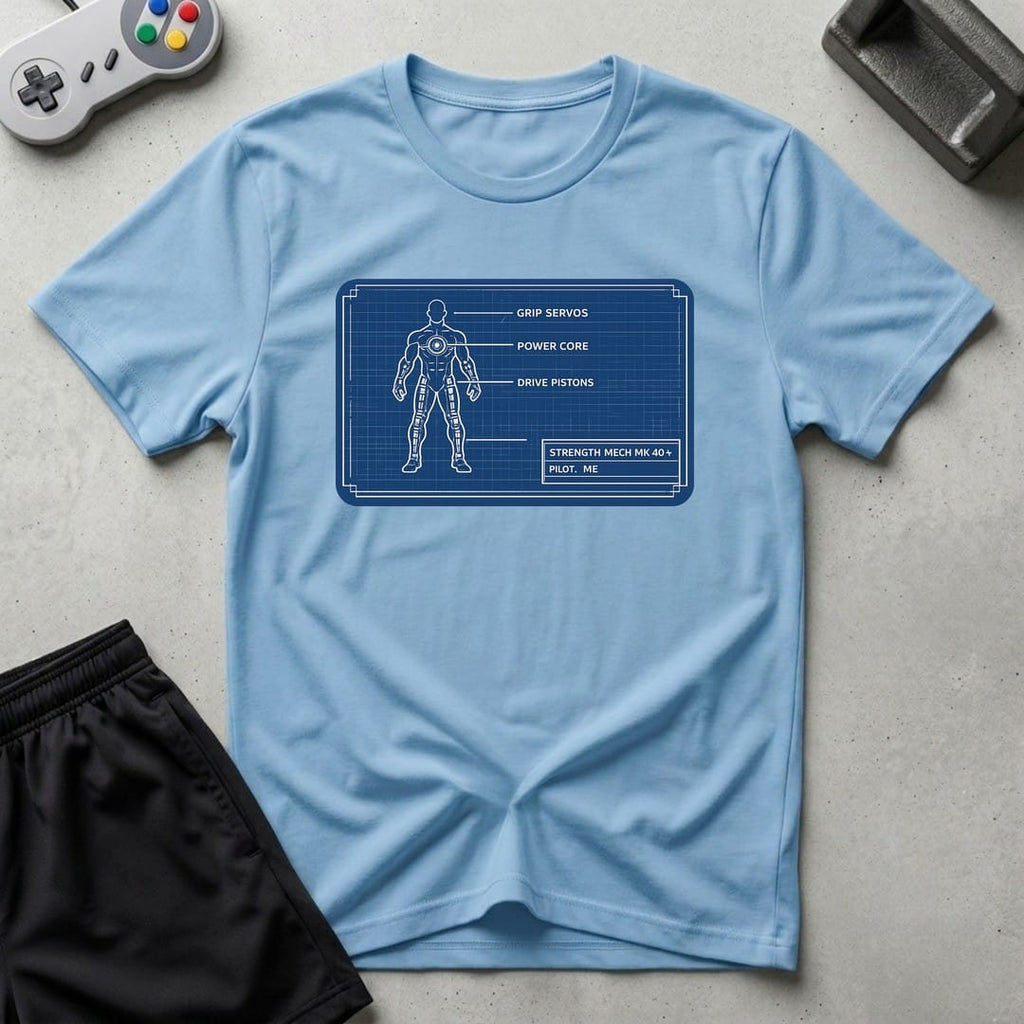 DreamMaker mockup — Mech Schematics T-Shirt (light-blue)