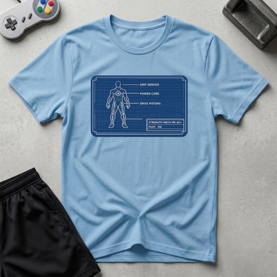 DreamMaker mockup — Mech Schematics T-Shirt (light-blue)
