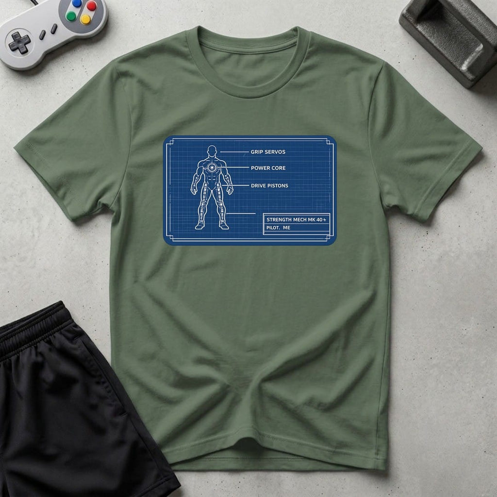 DreamMaker mockup — Mech Schematics T-Shirt (military-green)