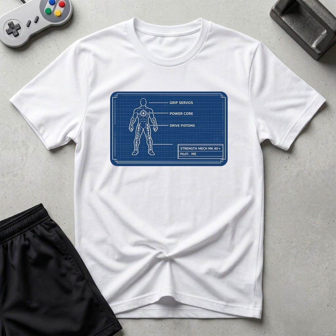 DreamMaker mockup — Mech Schematics T-Shirt (white)