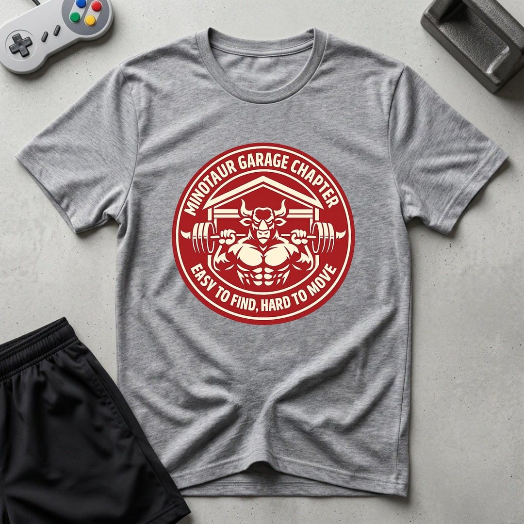 DreamMaker mockup — Minotaur Garage Chapter T-Shirt (sport-grey)