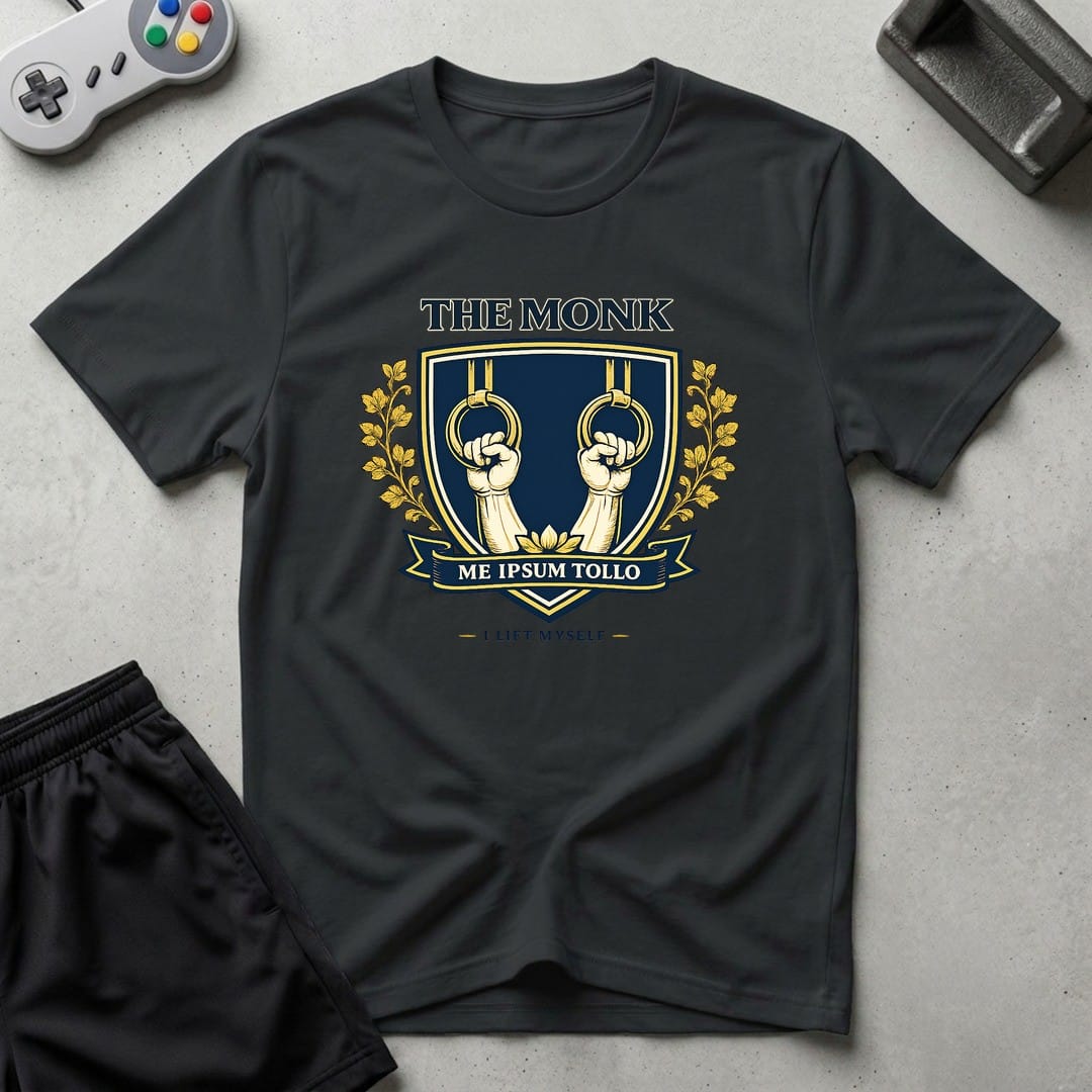DreamMaker mockup — Monk Crest T-Shirt (black)