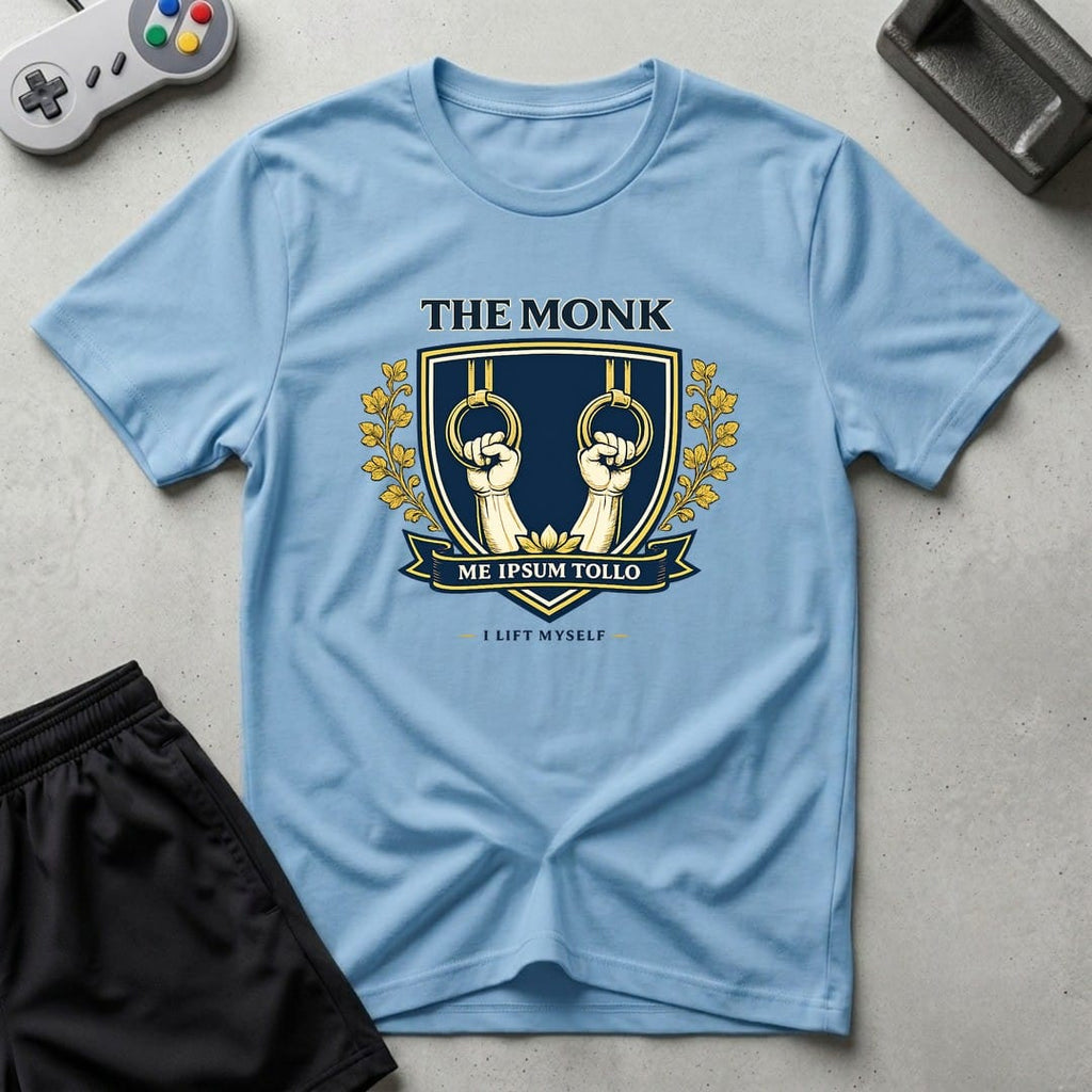 DreamMaker mockup — Monk Crest T-Shirt (light-blue)