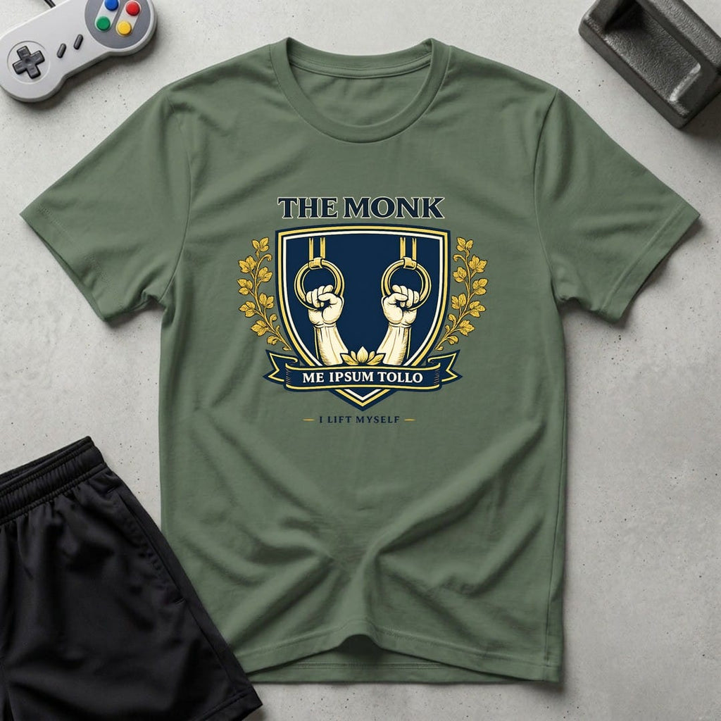DreamMaker mockup — Monk Crest T-Shirt (military-green)