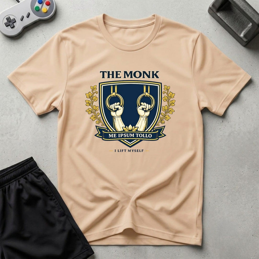 DreamMaker mockup — Monk Crest T-Shirt (natural)